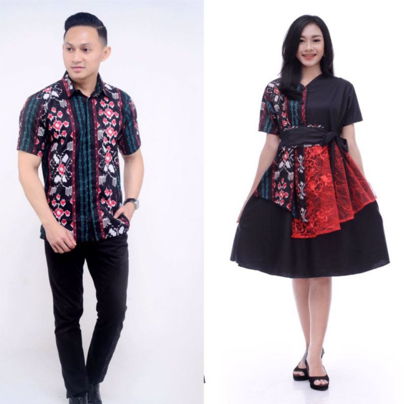COUPLE DRESS BATIK MIX BROKAT COUPLE DRESS BATIK PENDEK