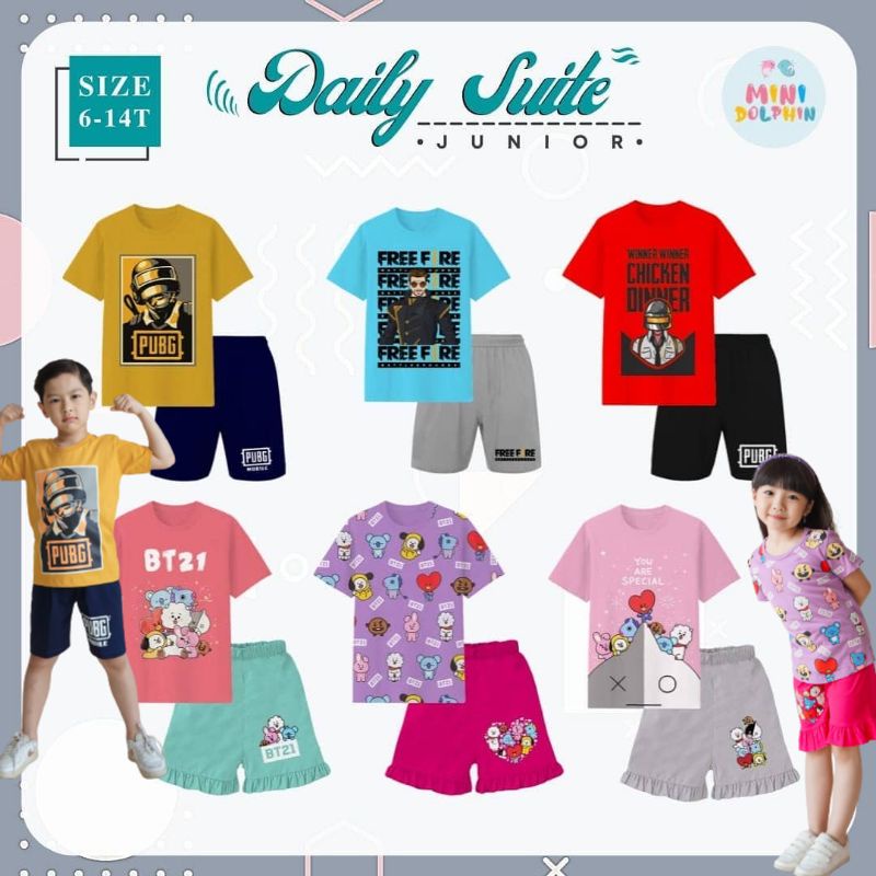 Set Kaos Anak Daily Suite Pubg FreeFire BT21