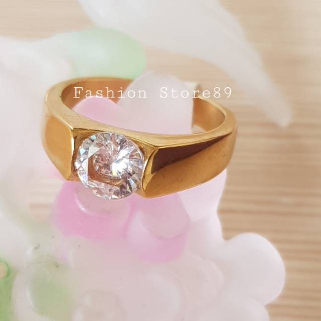 Cincin Import Titanium Gold / cincin permata putih Titanium Gold cincin nikah cincin couple titanium