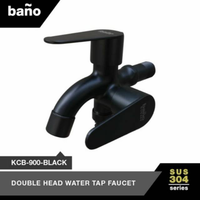 kran keran air doubel 2 cabang hitam stainless steel