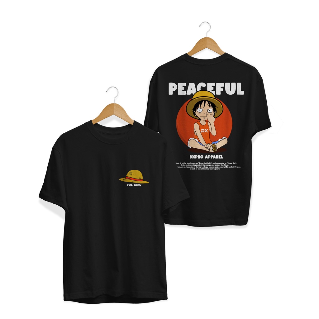 BAJU T-SHIRT DISTRO LOGO LUFFY ONE PIECE PEACEFUL SERIES PLASTISOL