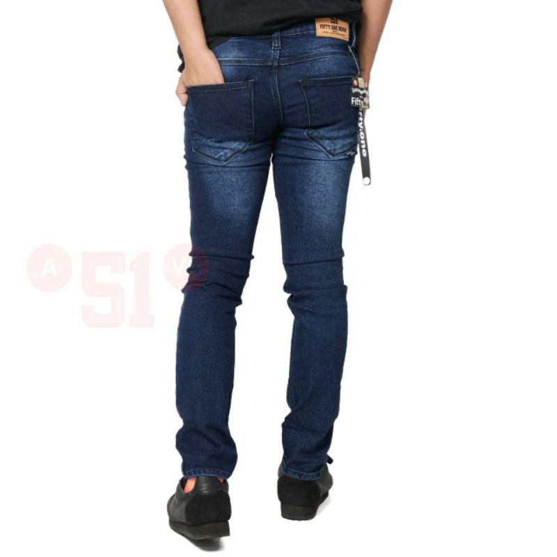 Celana jeans pria slim fit terbaru original fifty one (Biru)