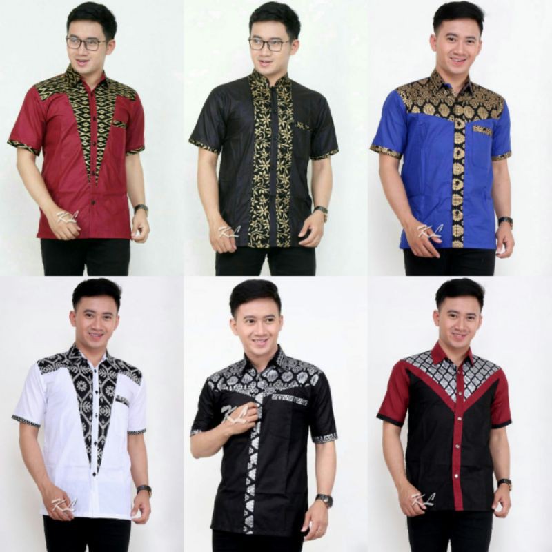 Baju Batik Pria Slimfit Modern Lengan Pendek Kombinasi Prada Sy4 Bi Premium Quality