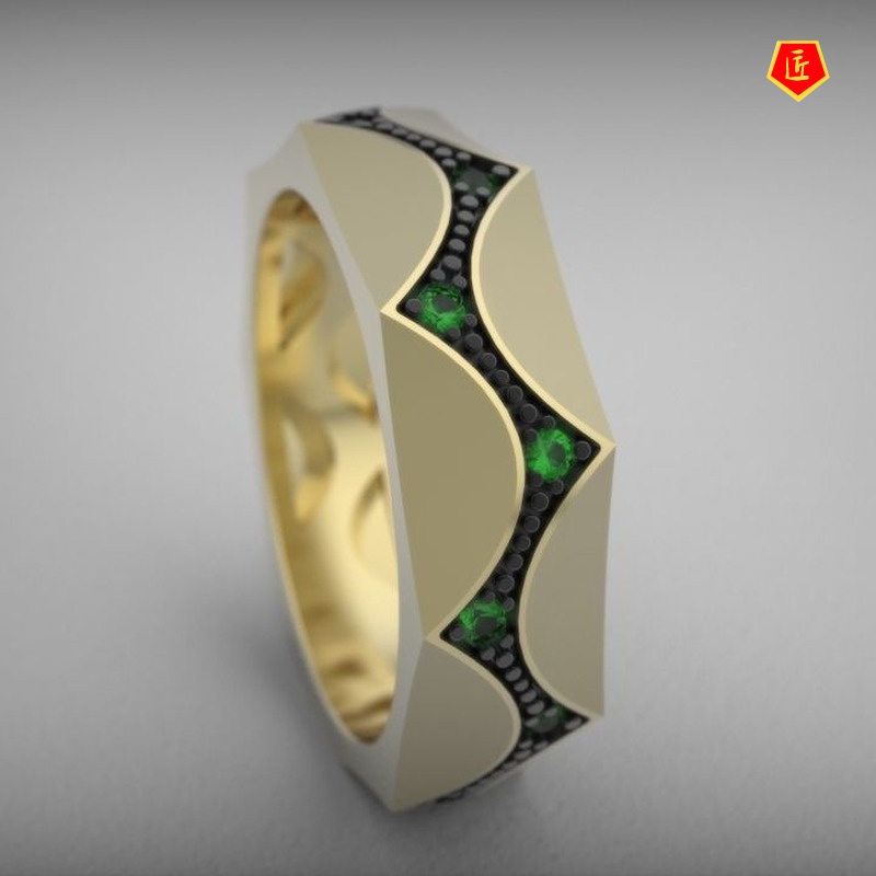 [Ready Stock]Black Gold Two-Color Diamond Wide Ring 18K Rose Gold