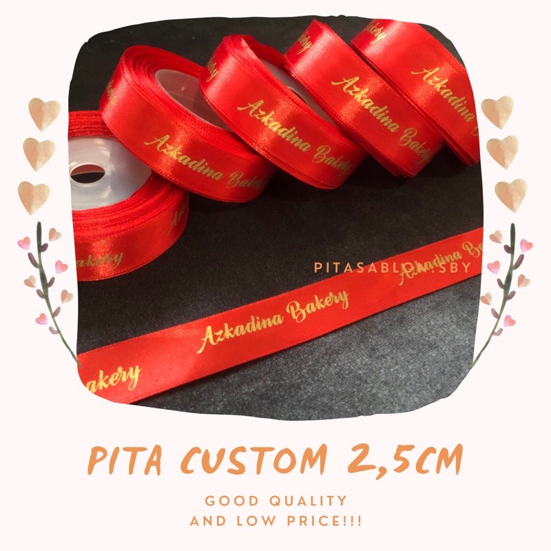 Label pita sablon satin Florist/hijab/baju 2,5 cm