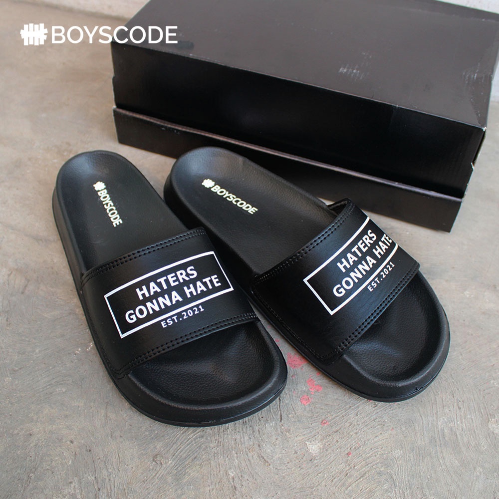 Sendal Slide Pria Distro Boyscode Haters Gonna Hate Original Hitam / Sendal Selop Slip On Pria