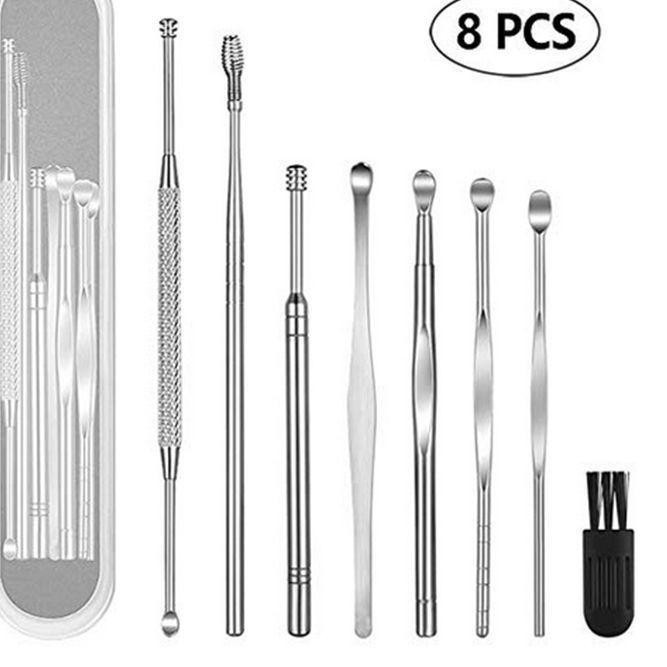 ✯ 8PCS Set Alat Pembersih Korek Kuping Telinga Stainless Steel Paket Pembersih Kotoran Portable ❇