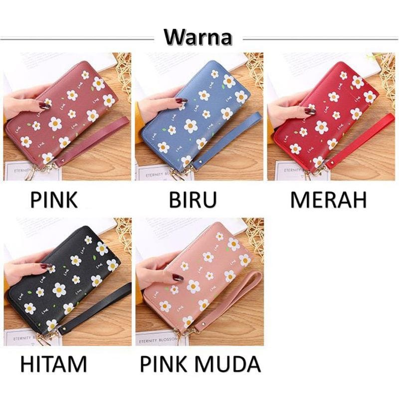 Fy Dompet Wanita Motif Bunga Daisy Dompet Panjang Style Wanita Korea Free Tali Pendek Real Pict