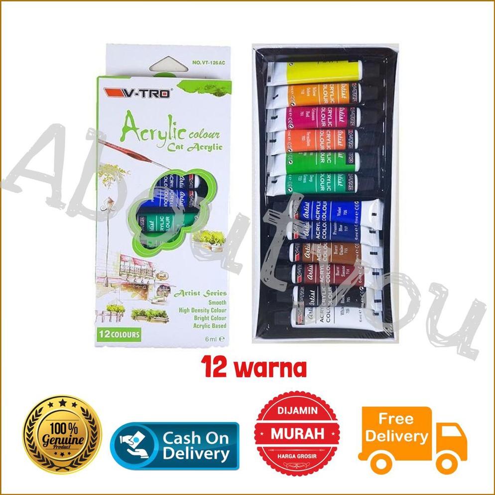 

((BISA COD)) Premium Set Acrylic CAT AKRILIK Set Lukis 12 warna Acrilic Paint Color