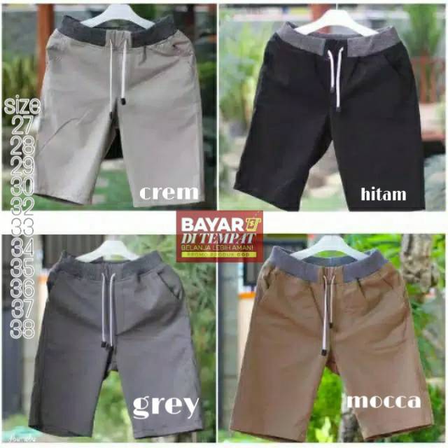 [BIG SIZE] Celana Chino Pendek Pria mick pinggang karet rip katun twill krem