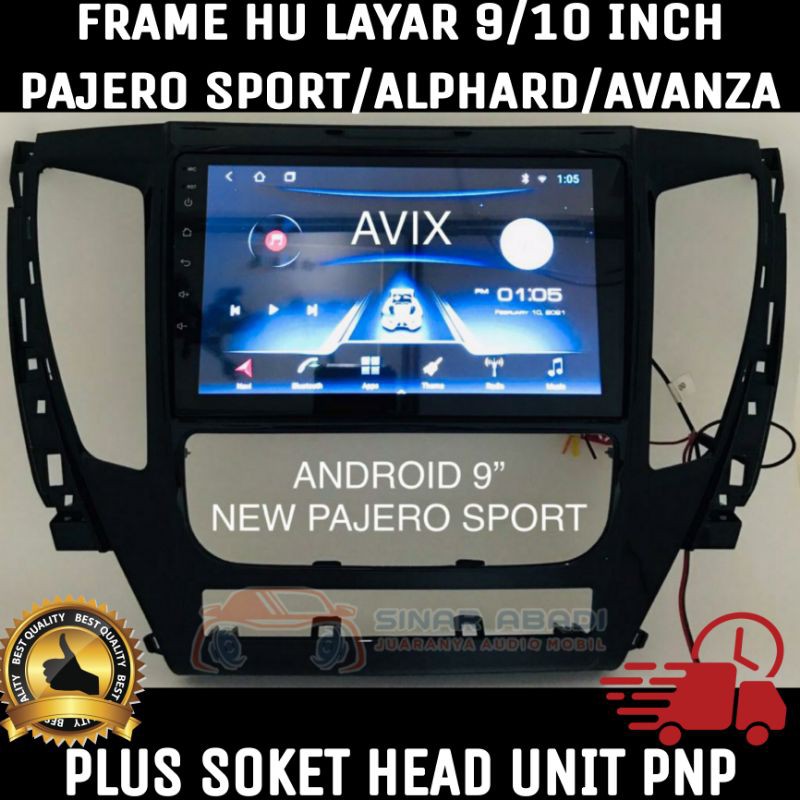 FRAME HEAD UNIT ANDROID LAYAR 9/10 INCH PLUS SOKET HU PNP MOBIL PAJERO/ALPHARD/GRAND AVANZA/FORTUNER