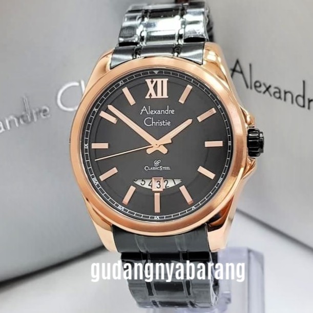 JAM TANGAN PRIA - LAKI - COWOK ALEXANDRE CHRISTIE AC 8473 STAINLESS BLACK HITAM ROSE GOLD ORIGINAL