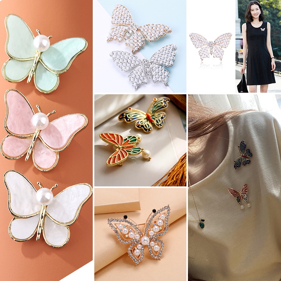 Bros Bentuk Kupu-Kupu Aksen Mutiara Dan Berlian Bahan Akrilik Untuk Unisex