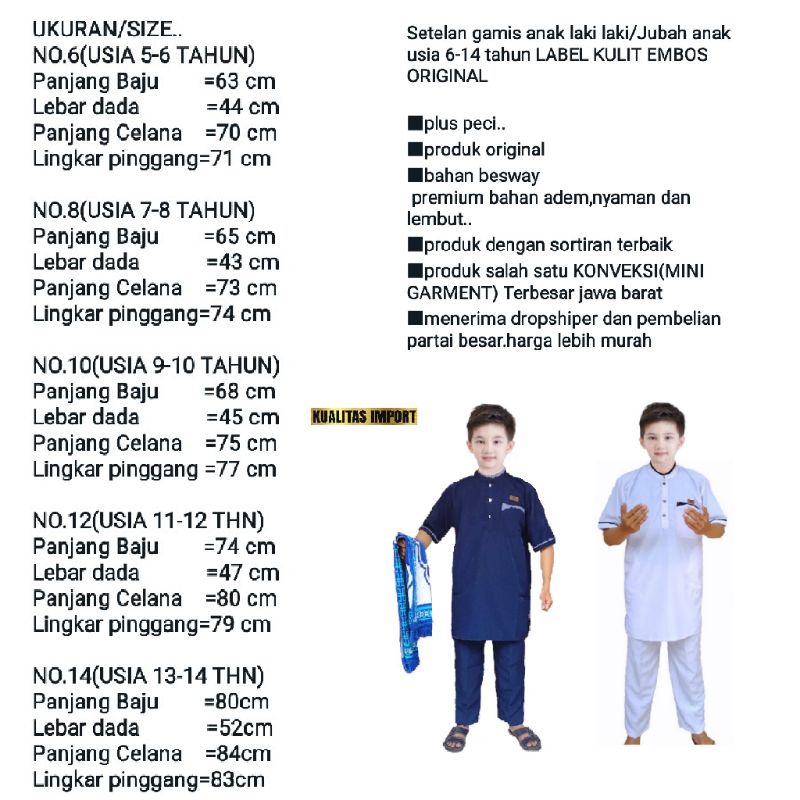 AN-NUMAN/Setelan jubah anak plus peci/set gamis anak KATUN TURKEY