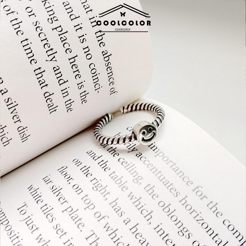 COD❤️2 PCS/SET Retro Smiley Cincin Wanita Fashion Kepribadian Pembukaan Cincin Dapat Disesuaikan- cl