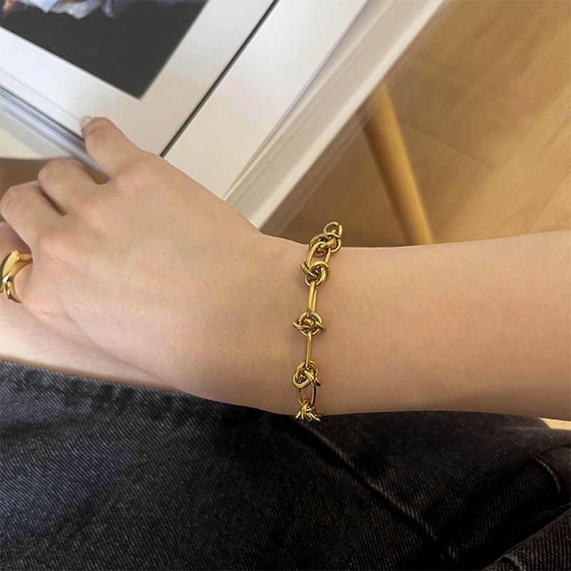 Gelang Titanium Rantai Gold 24 K Vintage Trending Korea Fashion Style