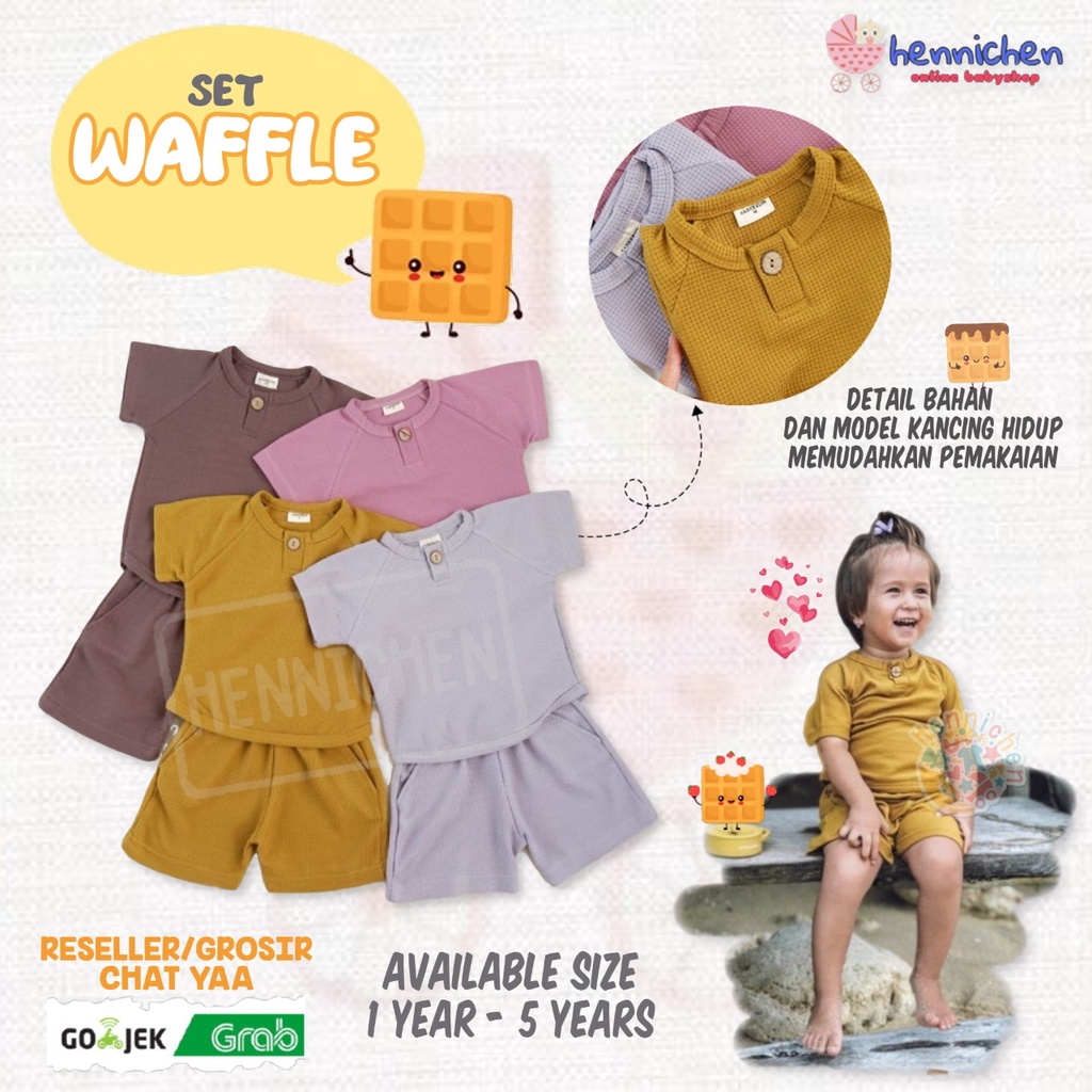 WAFFLE SET BY SABEEKIDS SETELAN BAJU ANAK PENDEK CELANA PENDEK PAKAIAN ANAK PLAY SET 1 - 5 TAHUN