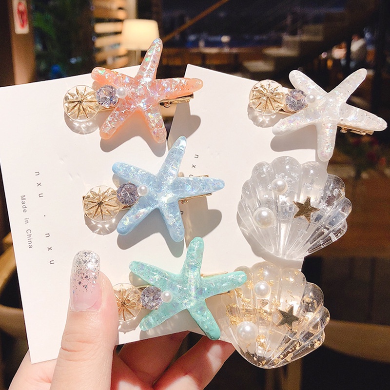 1Pcs Girls Korean INS Style Shell Starfish Duckbill Hairpin / Kids Sweet Cute Bangs Clip