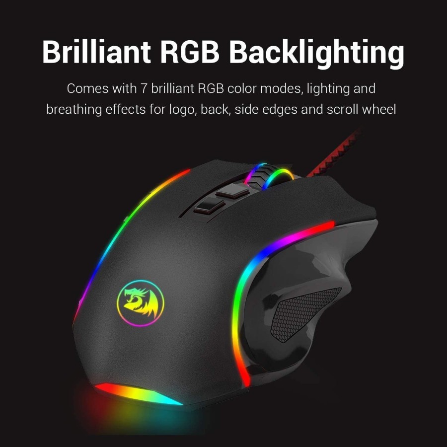 Mouse gaming redragon wired usb 2.0 7200dpi 1000hz Macro rgb 1.8m cable braided m607 Griffin