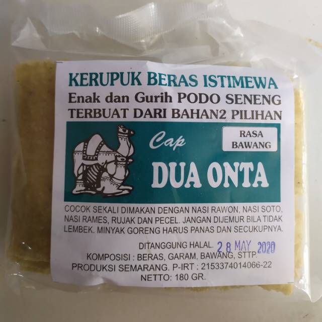 

Kerupuk Gendar / Kerupuk beras Cap Dua Onta Rasa Bawang