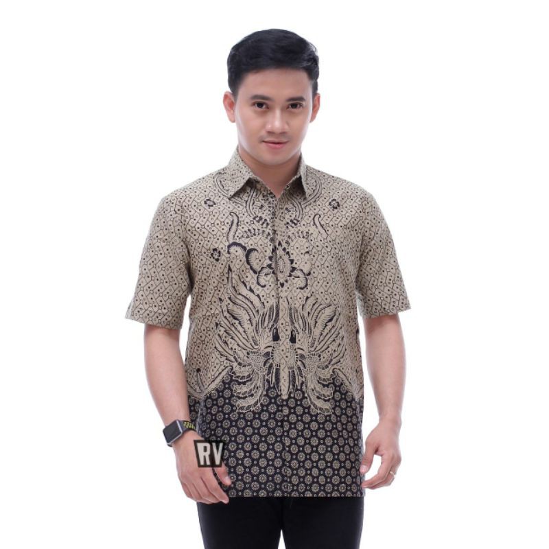 Batik Pria Lengan Pendek Premium BATIK BERKAH HRB026 motif KERATONAN Kode 002 size M L XL XXL