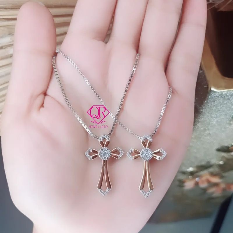 Qrjewellery - liontin salib kode 011962 bronze replika berlian lapis emas