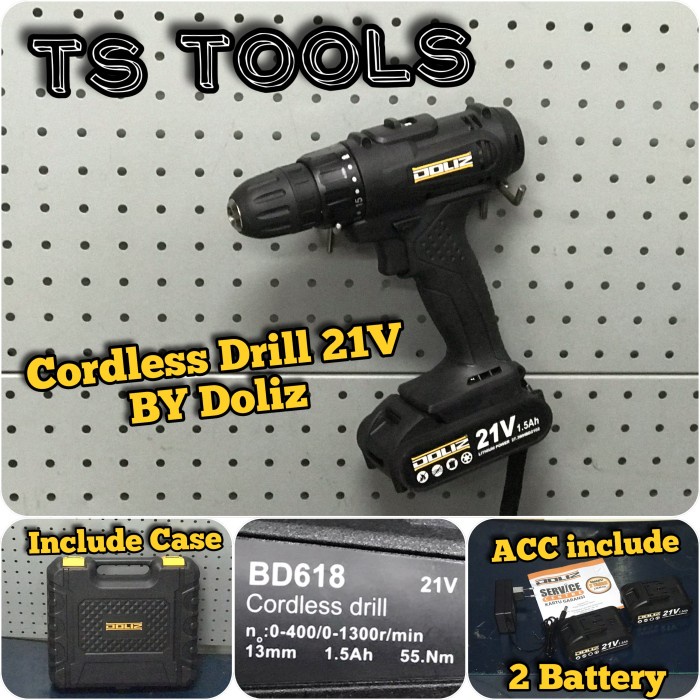 Mesin Bor Batre Baterai / Cordless drill 21V Doliz BD 618