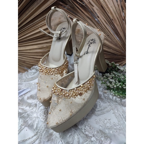 sepatu wanita wedding zarvanes gold 10cm tahu