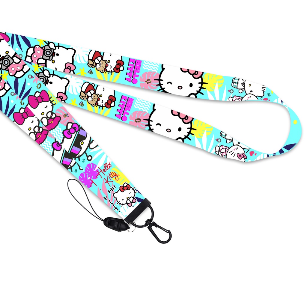 Tali lanyard Panjang Motif Kartun Kucing Warna pink Untuk Gantungan Kunci / Handphone