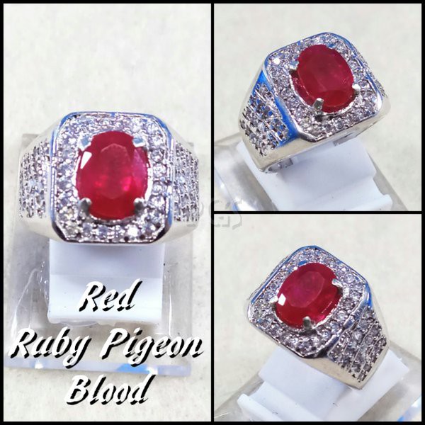 CINCIN BATU AKIK PERMATA RUBY RED BLOOD PIGEON RING ALPAKA SUPER MEWAH GLAMOUR INDAH MEMPESONA