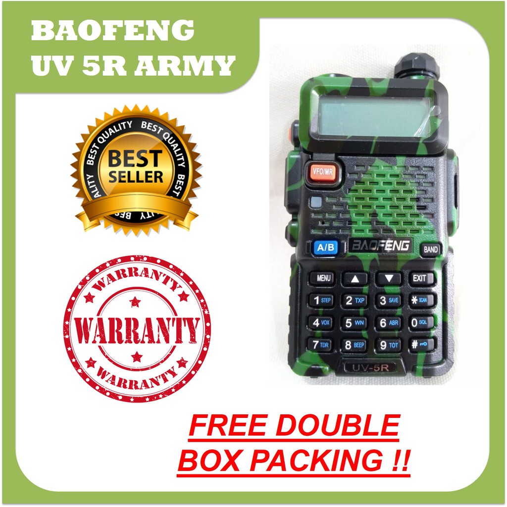 HT Baofeng UV 5R ARMY 5 Watt, Bopeng Handy Talky Loreng Doreng Tentara Hijau UV-5R 5 R W Urgency