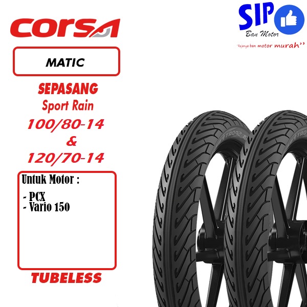 Paket ban Corsa Sport Rain 100 80 &amp; 120 70 14 tubeless ban musim hujan