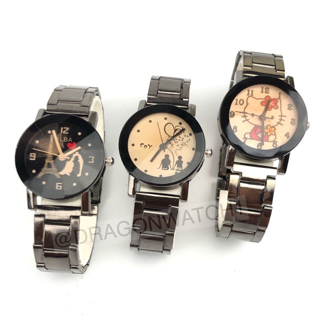 ［Ready Stock］Jam tangan wanita rantai hitam kaca cokelat ready 3plat fashion mural  S1124