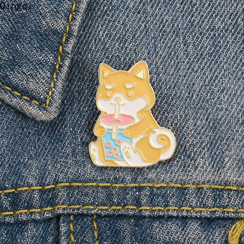 Bros Pin Enamel Bentuk Anjing Boba Tea Corgi Untuk Aksesoris Perhiasan