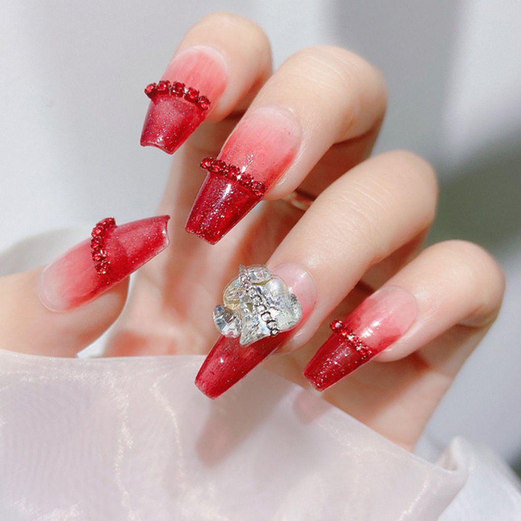 Providence 3Pcs / Set Ornamen Kuku 3D Bentuk Hati Hias Berlian Imitasi Untuk Manicure / Nail Art