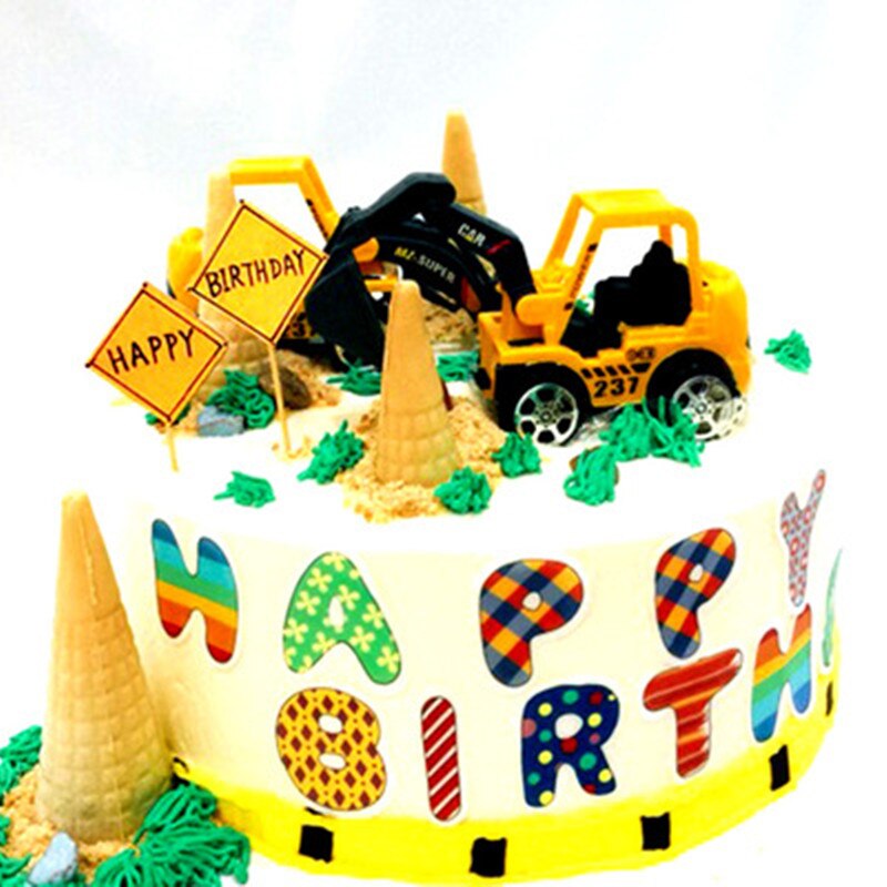 6pcs / Set Mainan Topper Kue Cupcake Bentuk Excavator Untuk Dekorasi Pesta Ulang Tahun Anak