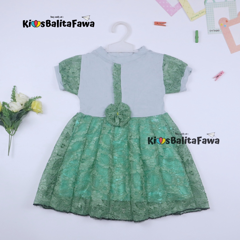 Dress Yuki uk 1-2 Tahun / Baju Import Brukat Gaun Pesta Adem Murah Dres Lengan Anak Perempuan