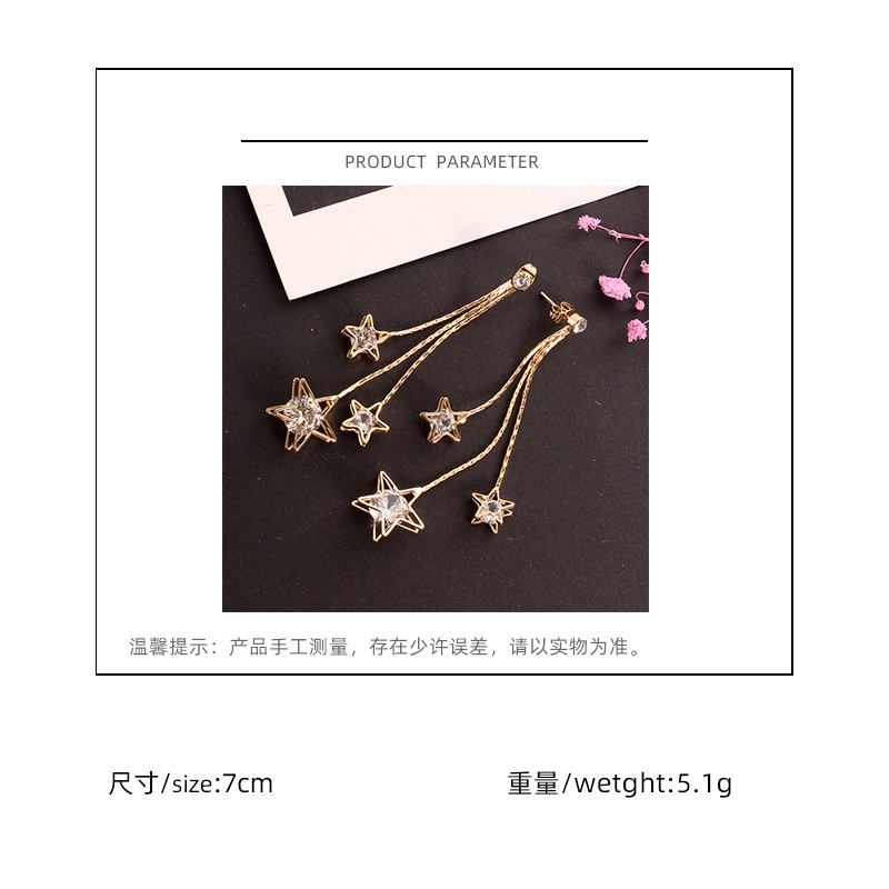 Fashion zircon mengkilap pentagram rumbai anting-anting anting-anting Korea gaya chic dan unik seder