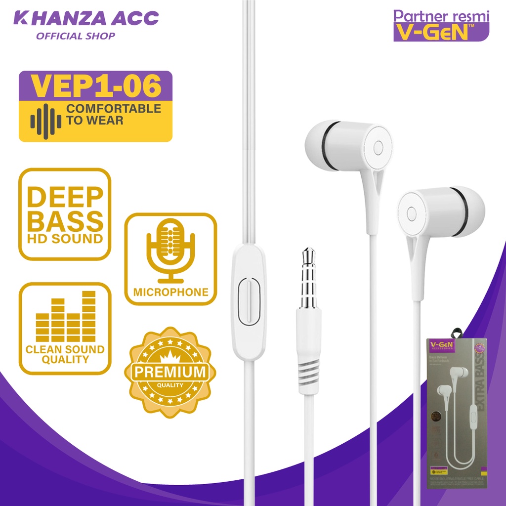 KHANZAACC EARPHONE VGEN VEP1-06 Wired Earphone Headset Original Extra Bass