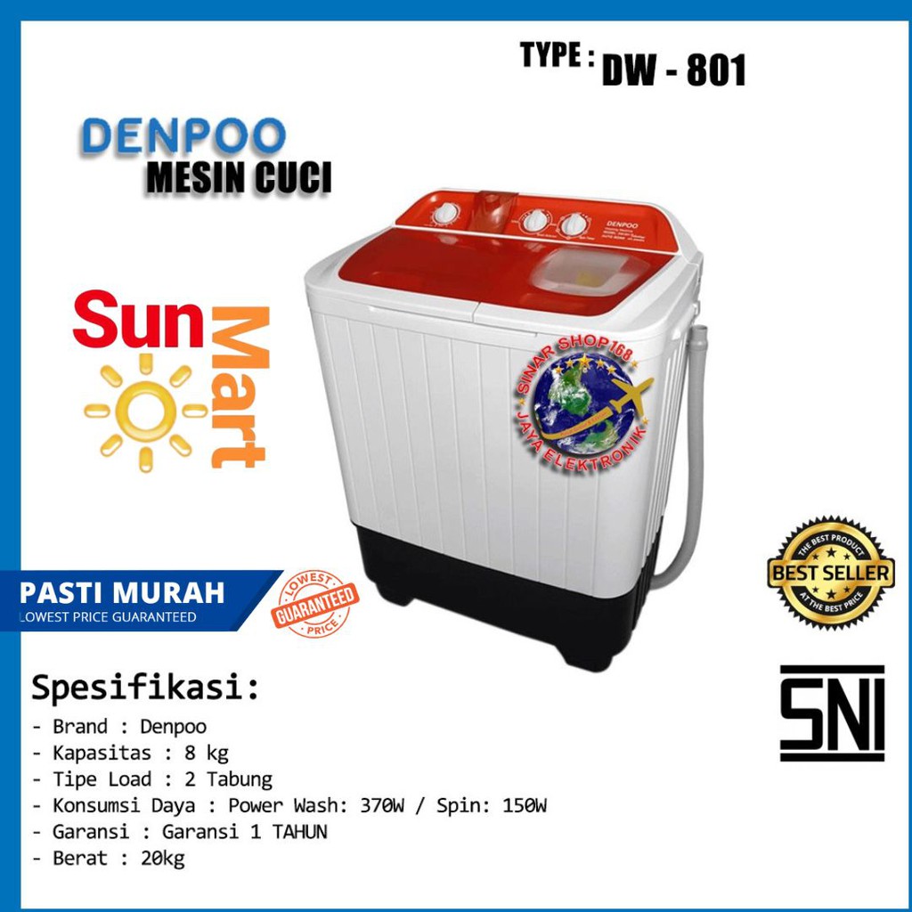 MESIN CUCI 2 TABUNG 8 KG DENPOO DW 801TP 4P