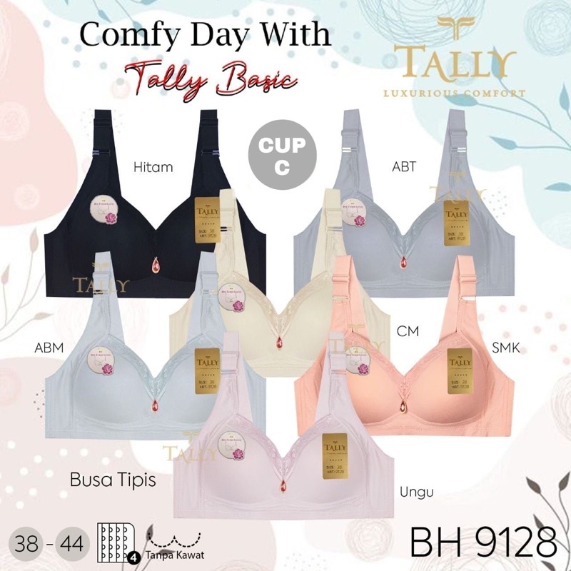 TALLY BRA BH 9128 | CUP C | BUSA TIPIS | TANPA KAWAT | SIZE 38-44