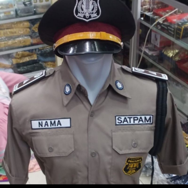 seragam scurity/satpam PDH terbaru + pet COKLAT lengkap dengan Baju celana Pet Talikur Kopel Pangkat