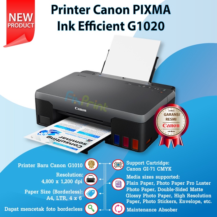 Canon Inkjet Printer PIXMA G1020 Single Function Printer Print Only Printer Infus G1020