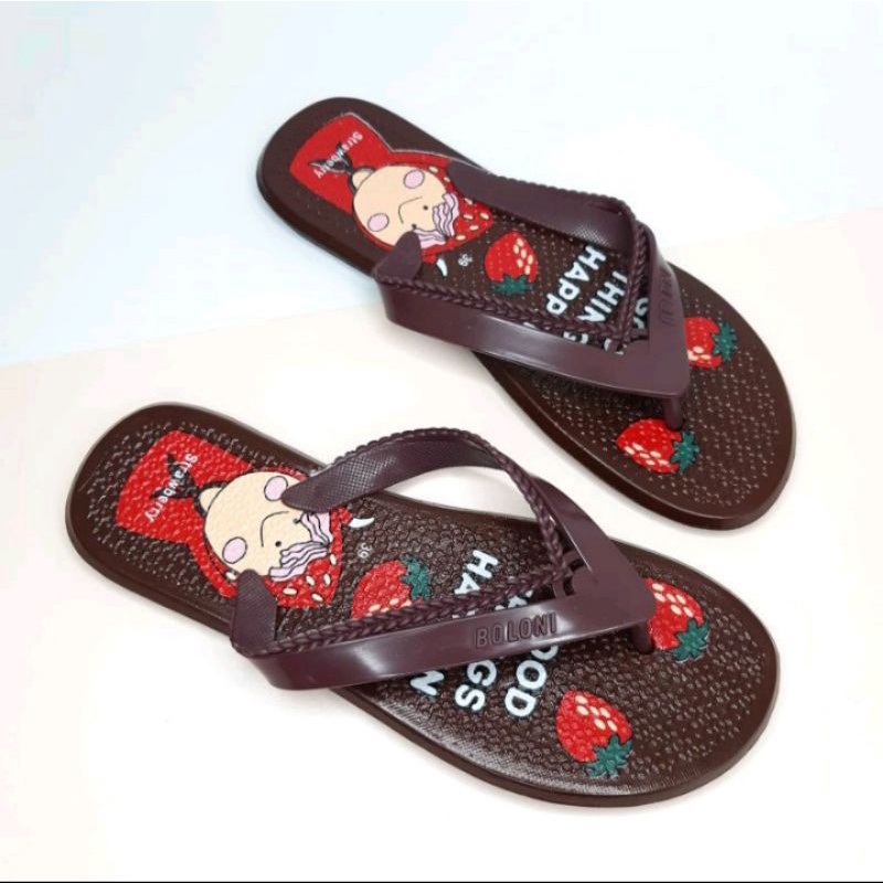 sandal jepit wanita karet boloni strawberry