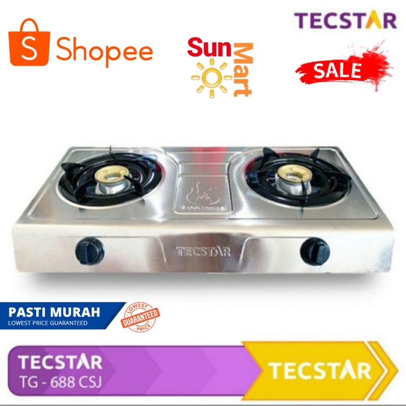 Kompor Gas 2 Tungku Tecstar TG 688 CSJ Bahan stainless steel