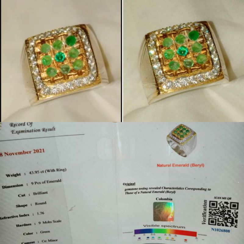 Natural Emerald Beryl Jamrud Colombia Ce-minor set in Silver Ring Custome