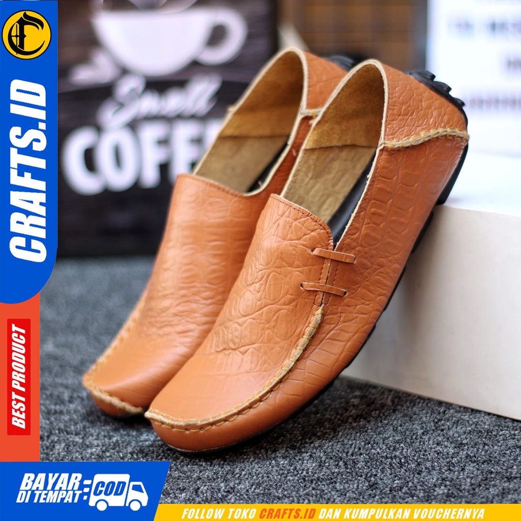 Crafts Fridz -Sepatu Casual Slip On Kulit Asli Kerja Pria