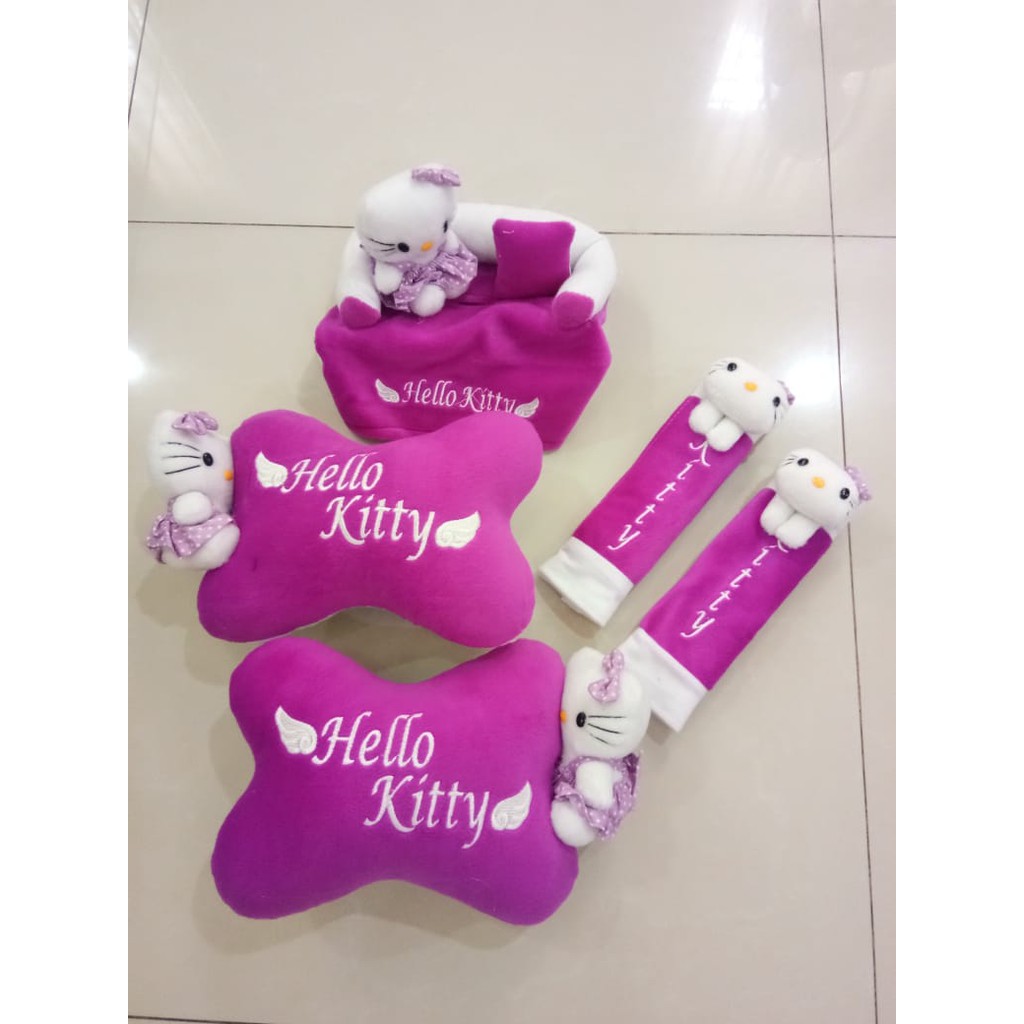 Bantal Mobil Exclusive 3 in 1 Boneka Hello Kitty Ungu