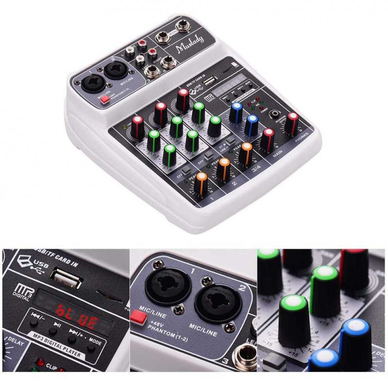 Jual Muslady Compact Mixing Console Mixer 4 Channel Phantom 48V Putih