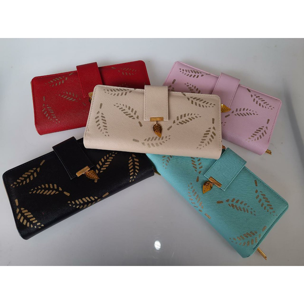 Dompet wanita panjang motif daun emas